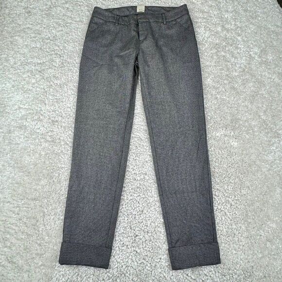 Ecru Herringbone Presidio Cuff Ankle Trouser Pant Black Gray Print - Picture 2 of 9